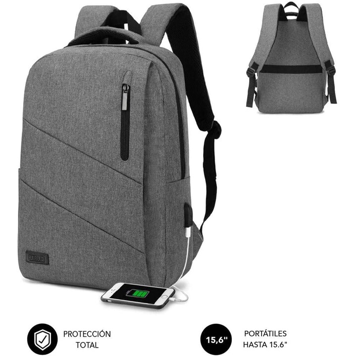Mochila Subblim City Mochila para Portátiles hasta 15.6'/ Puerto USB/ Gris