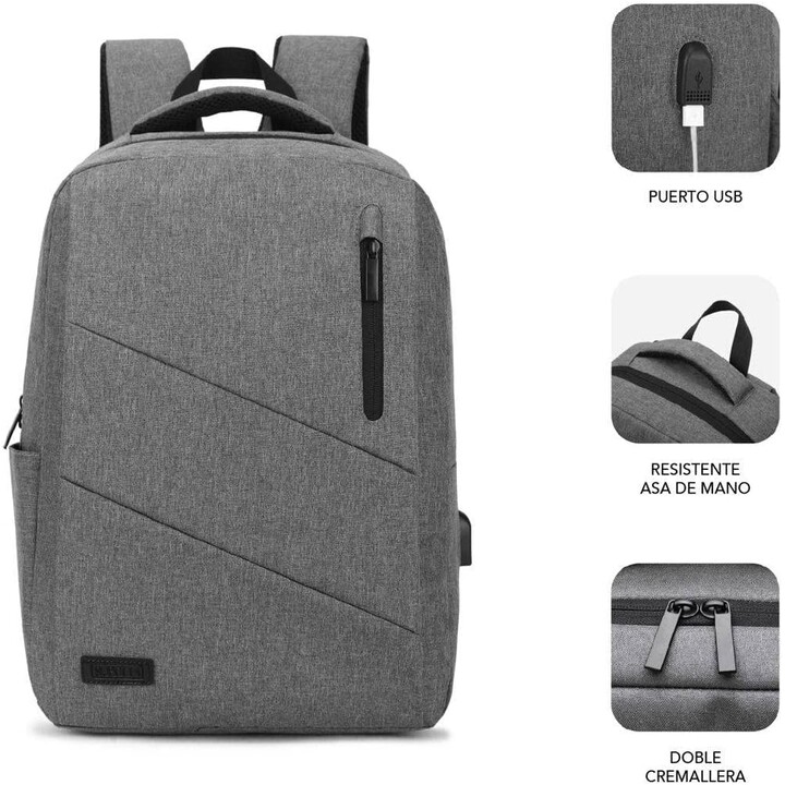 Mochila Subblim City Mochila para Portátiles hasta 15.6'/ Puerto USB/ Gris