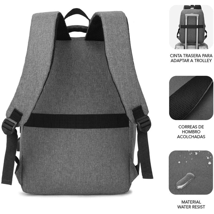 Mochila Subblim City Mochila para Portátiles hasta 15.6'/ Puerto USB/ Gris