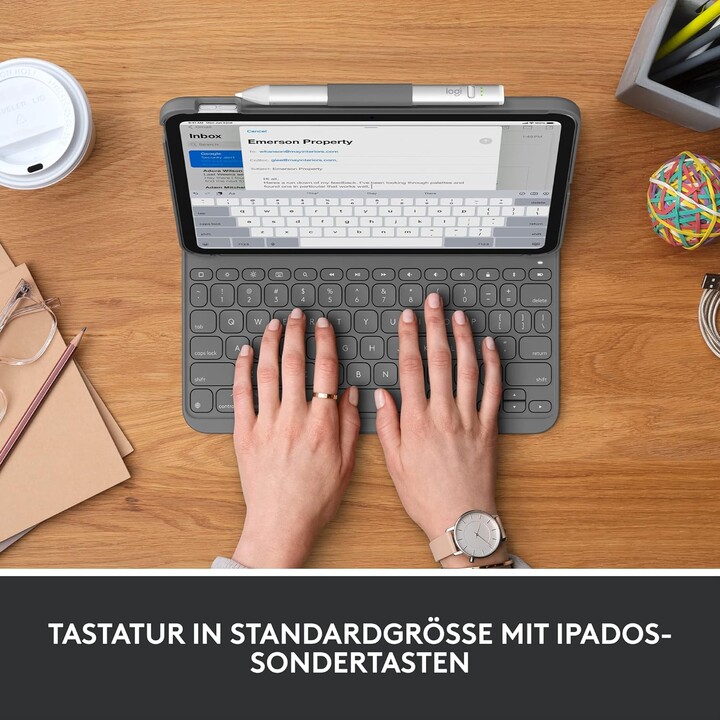 Teclado Logitech Slim Folio para Apple iPad 10.9 grafite QWERTZ DE