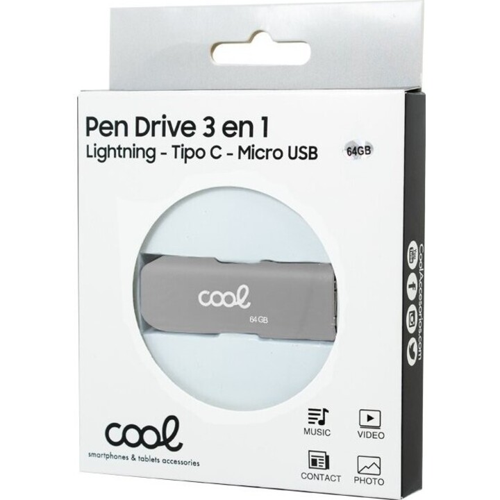 USB-C / Lightning / USB 64GB Cool Silver Memory