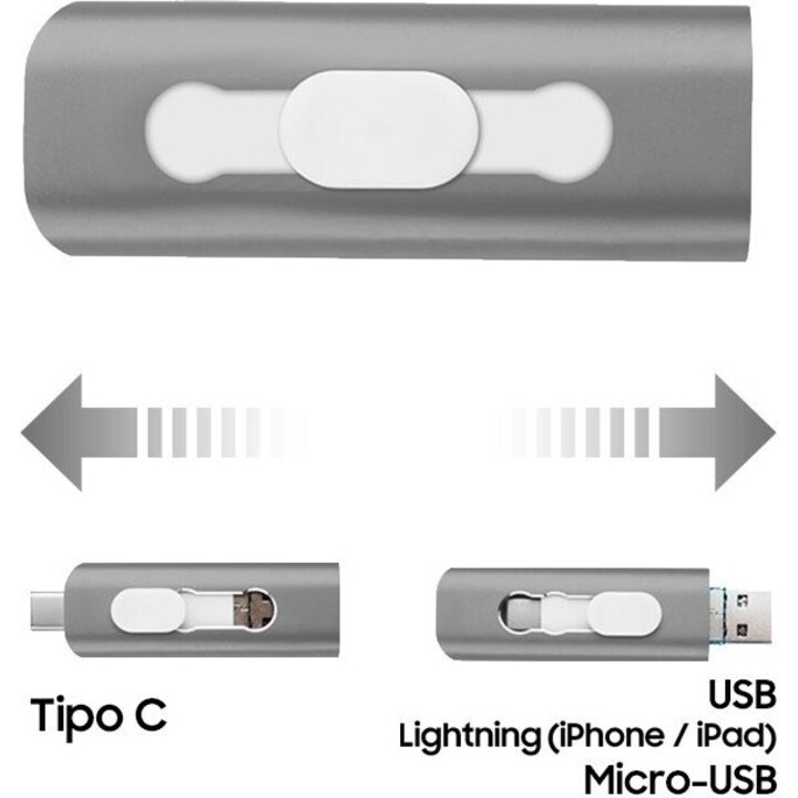 Memoria USB-C/Lightning/USB da 64GB Cool Silver